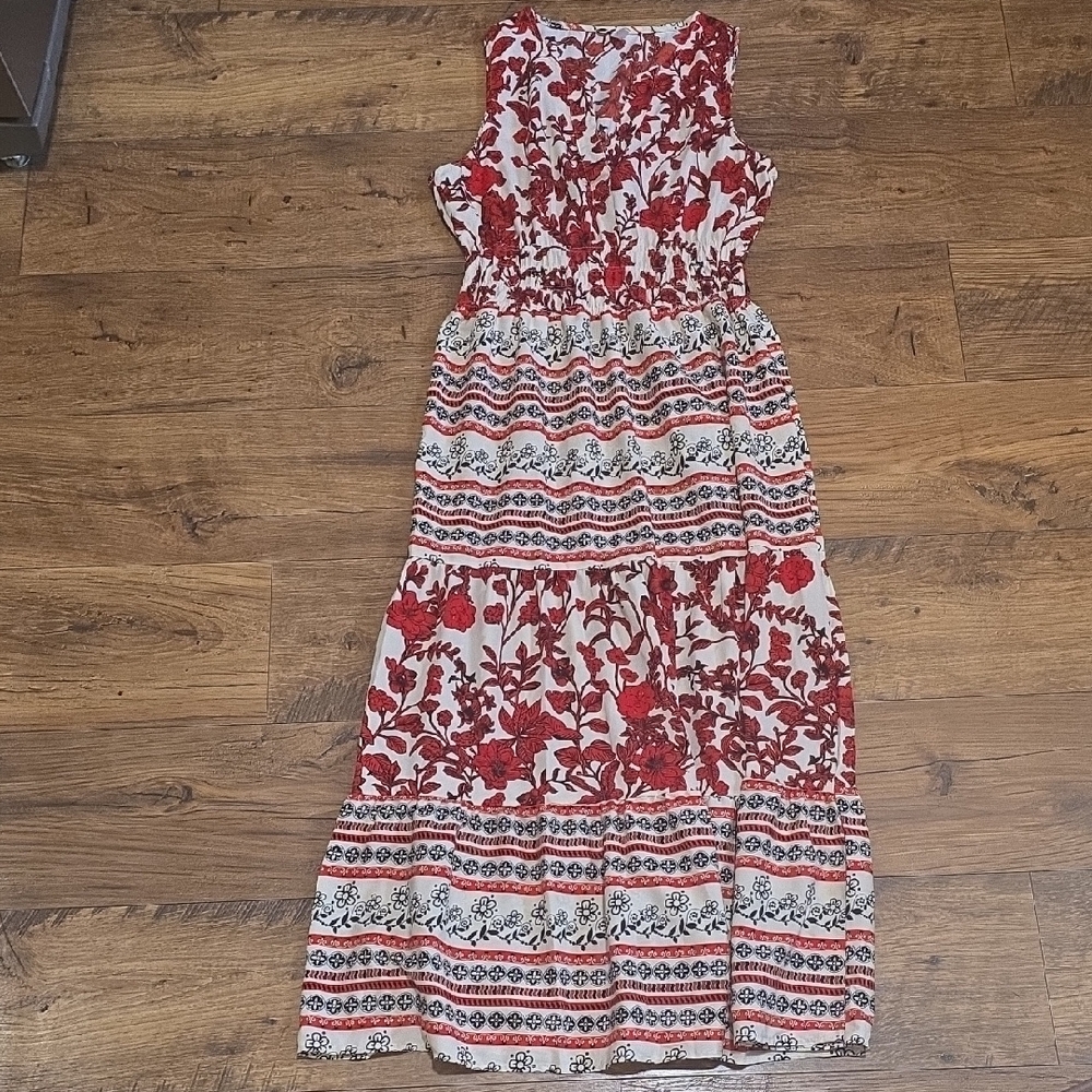 Lapis Red Floral Sleeveless Maxi Dress
